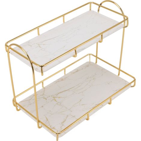 2-stöckiges, großes, wasserdichtes Kosmetikregal aus goldfarbenem Metall für Badezimmer, Küche und Schlafzimmer (1/5)