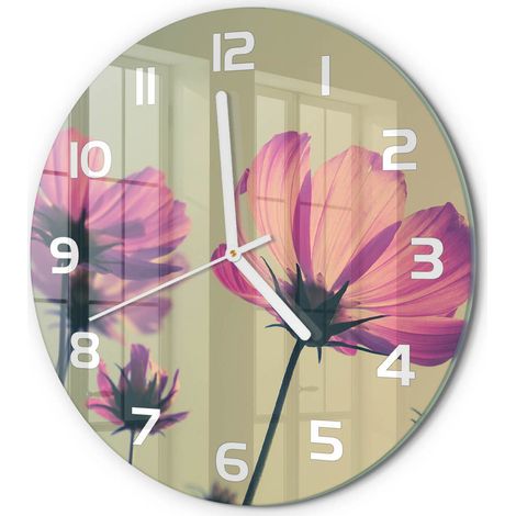 Horloge Murale Ronde Déco Murale Artistique Verre Silencieuse Salon Chambre Fleurs roses fi 30 cm (1/5)