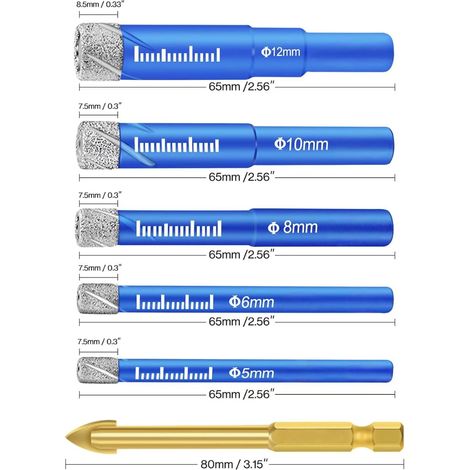 Set di 6 punte diamantate per trapano per piastrelle 5-12 mm, per forare ceramica, vetro, granito, marmo e quarzo - ALTRO (1/3)