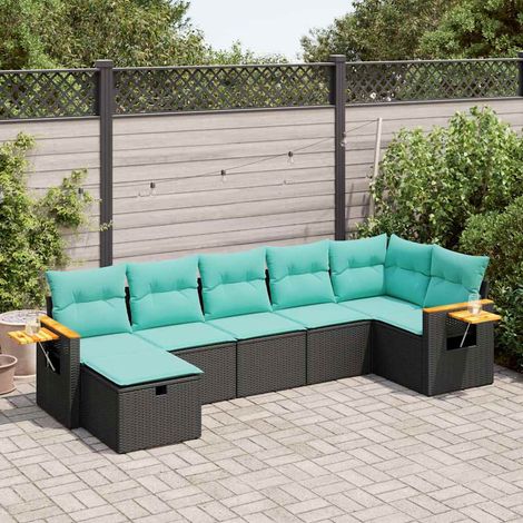 vidaXL Set Divani da Giardino con Cuscini 7pz Nero Polyrattan (1/5)