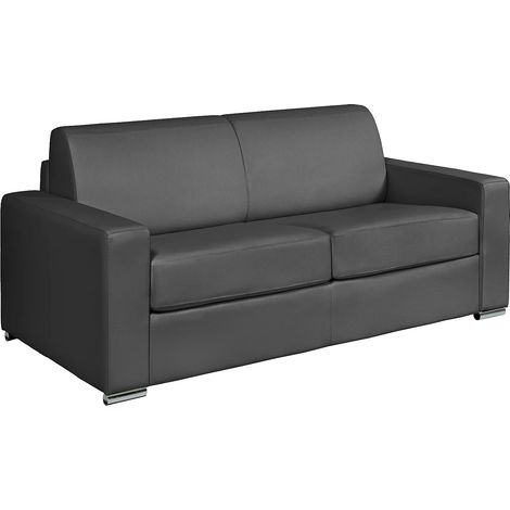 Canapé 3 places convertible express cuir de buffle gris - Couchage 140 cm - Matelas 14 cm - CALITO (1/5)