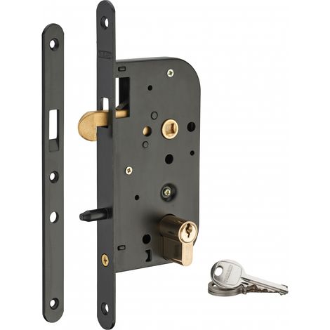 Thirard – Serrure encastrable à crochet pour porte coulissante – Pêne en laiton – Axe 50mm – Cylindre 30x30mm – Sécurité renforcée avec 3 clés