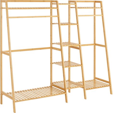 Portant à vêtements à 2 barre de penderie bambou