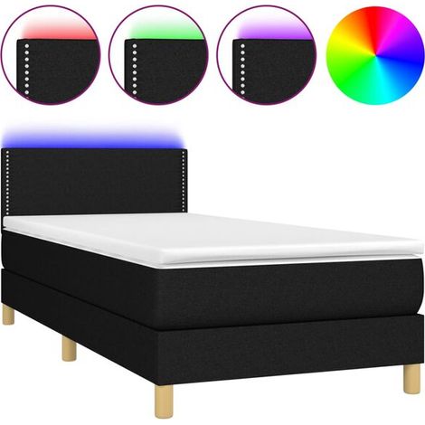 Cadre de lit en tissu noir, matelas et lampe LED inclus, 80 x 200 cm (1/5)