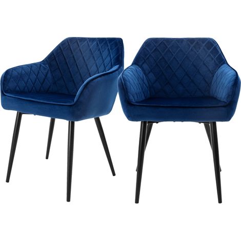 ML-Design Set di 2 Sedie da Sala da Pranzo con Braccioli e Schienale Rivestimento in Velluto Blu Sedia da Cucina Imbottita con Gambe in Acciaio Poltrona per Soggiorno Salotto Design Elegante