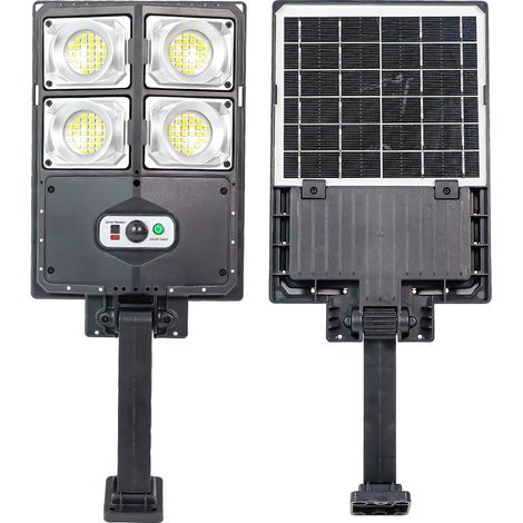 Lampadaire solaire intégré, modèle à lentille 120 LED, éclairage de cour avec détecteur de présence humaine, applique murale extérieure étanche avec télécommande pour éclairage de jardin.