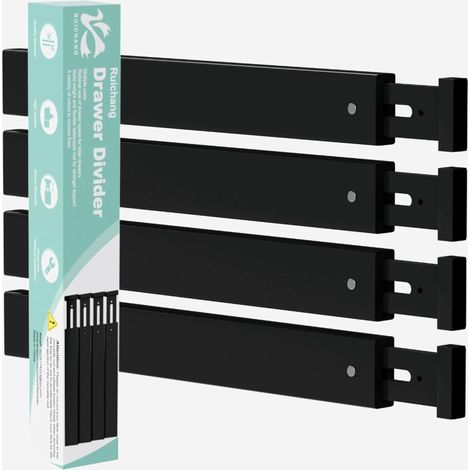 Lot de 4 Séparateurs de Tiroir en Bambou 44-55 x 1.5 x 5.7 cm Noir Séparateurs de Tiroir de Cuisine Réglables Organisateurs de Tiroir pour Vêtements Chambre Bureau Salle de Bain (1/5)