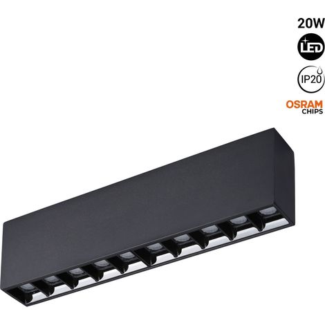 Foco Lineal LED Superficie Color Negro - 20W - UGR18 - CRI90 - - Blanco Cálido