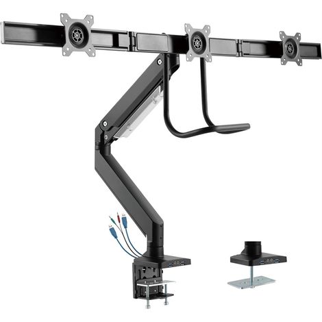 Supporto per Monitor InLine Nero per Scrivania 3 Schermi 27 Pollici