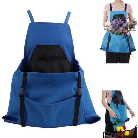 Delantal de jardinería impermeable de tela Oxford con bolsillo de liberación rápida (azul), delantal de trabajo agrícola ajustable. (1/5)