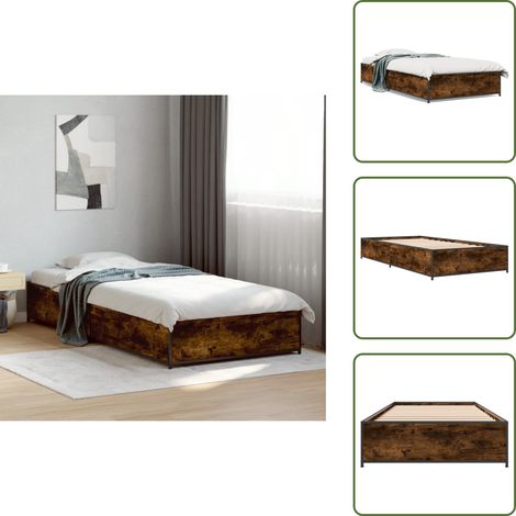 The Living Store Bettgestell Räuchereiche 75x190 cm Holzwerkstoff und Metall - Holzbettfassungen - Bettrahmen - Doppelbett - Einzelbett - Massivholzbette (1/5)