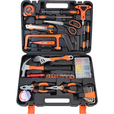 Coffret à Outils Manuel avec Ciseaux, Boîte à Outils de Réparation Domestique en Métal, 7 pièces