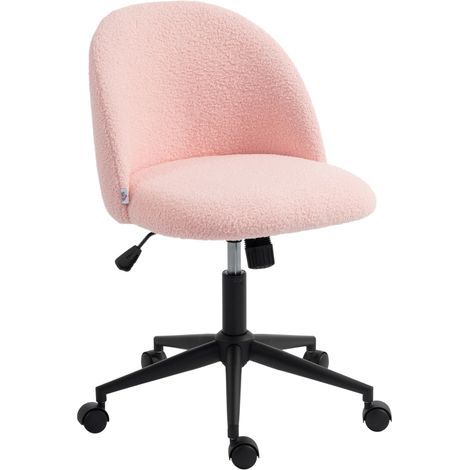 Sedia da ufficio girevole in pile di teddy, regolabile in altezza, con ruote, schiuma comfort, Rosa (1/5)