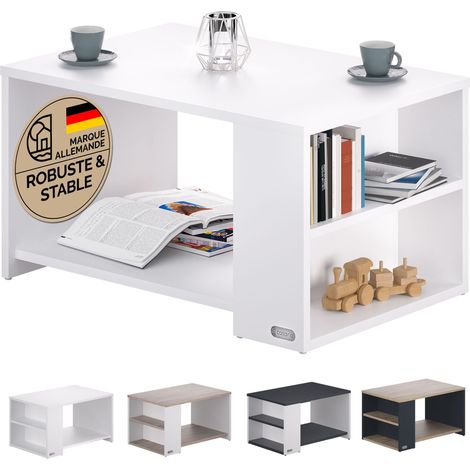 Casaria – Table basse rectangulaire 90x59x48 cm – Panneau aggloméré 15mm – Charge maximale 50kg – Rangement latéral pour livres et accessoires (1/5)