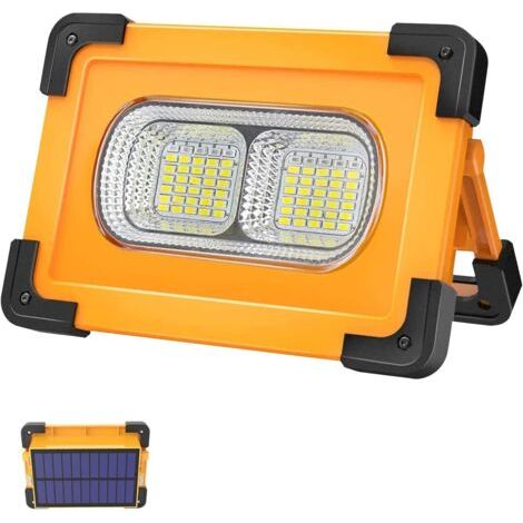 80W Projecteur LED Rechargeable 4 Modes Super Brillant Lampe de Travail Projecteur LED Portable avec Pannea Solaire Lampe Chantier pour Chantier, Camping, Pêche, éparation de voiture, Bricolage (1/5)