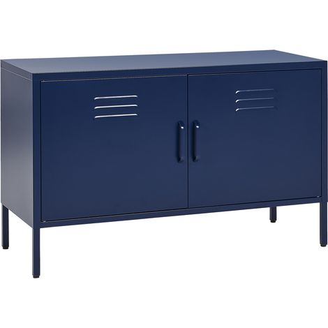 Aparador de metal azul marino 100 x 40 cm 2 puertas estantes protectores patas Uria (1/5)