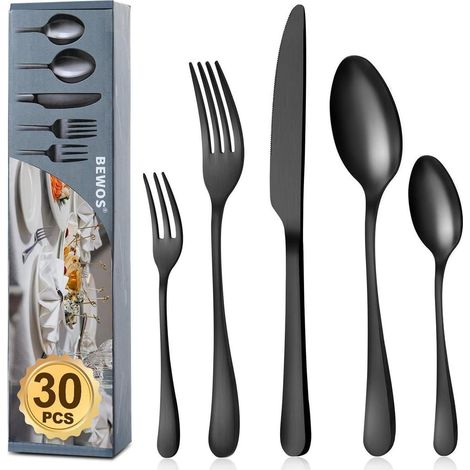 Besteckset 30-teilig Schwarz Matt für 6 Personen, Edelstahl, Spülmaschinenfest (1/5)