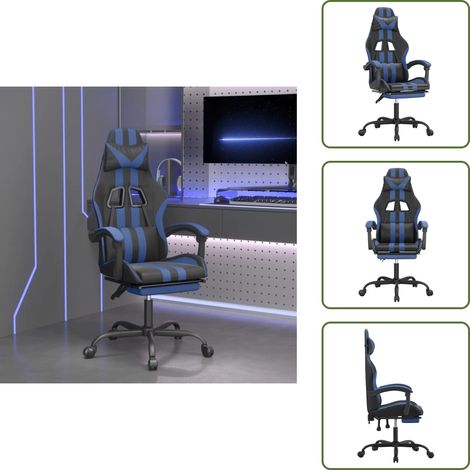 The Living Store Gaming-Stuhl mit Fußstütze Schwarz und Blau Kunstleder - Gamingstuhl mit Fußstütze