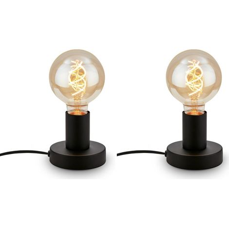 - Lampe de chevet rétro avec interrupteur à câble, douille E27, max. 10 watts, lampe de table vintage, lampe de bureau, lampe de chevet, liseuse, 10x9 cm, noir (Lot de 2) (1/5)