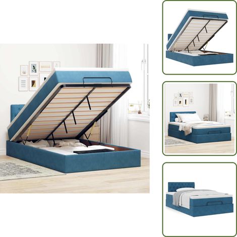 Giroletto con testiera - vidaXL Pouf Letto con Materasso Blu Scuro 120x190 cm Velluto - Letto con vano portaoggetti