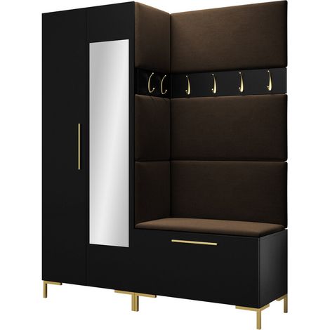 Conjunto para recibidor Nomal IX, Negro, 196x158x46cm, Espejo, Aglomerado laminado, Tapiz, Colocada, Montada en la pared