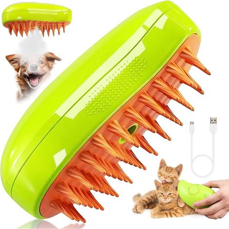 Brosse à vapeur pour chat, brosse à vapeur 3 en 1 pour chat, brosse à vapeur multifonction pour chat, brosse à vapeur pour chien et chat, démêlant les nœuds et les poils lâches des animaux. (1/5)