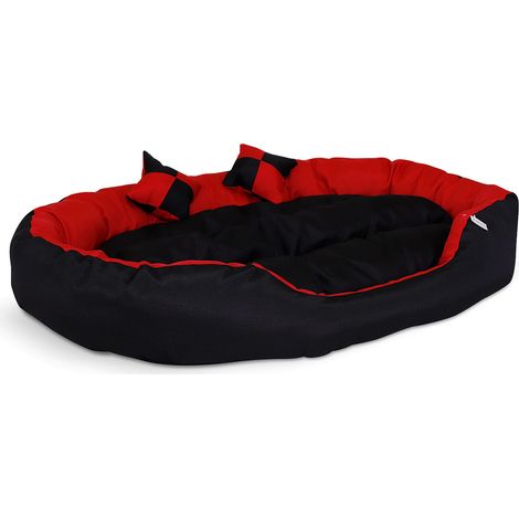 lionto 4-in-1 Katzenbett, Katzenkissen, Katzenkörbchen mit Wendekissen, schwarz/rot, Größe M