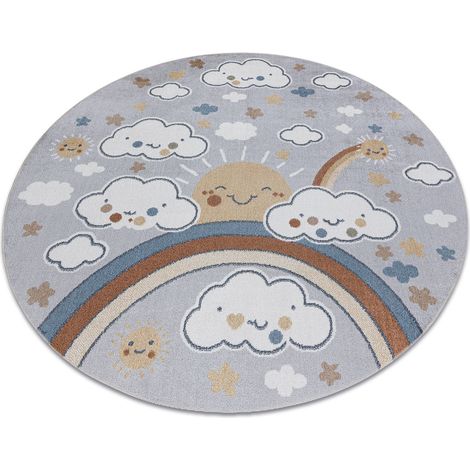 Teppich BONO 8437 Kreis Wolken, Himmel, hellgrau / Creme grey rund 200 cm