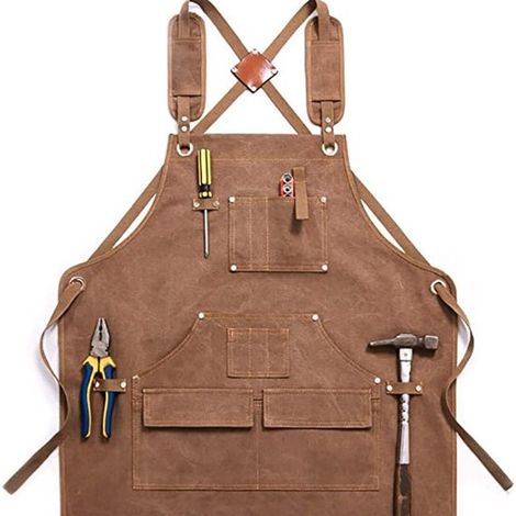 Grembiule da lavoro da uomo - Con tasca porta attrezzi - Grembiule porta attrezzi - Materiale in tela - Adatto per lavori di falegnameria, giardinaggio e officina - 75 x 63 cm - Nero (1/5)