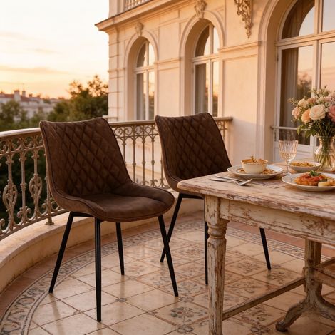 Lot de 2 chaises de salle à manger en simili cuir marron, structure métal, 85,5 cm HAVRYA (1/5)