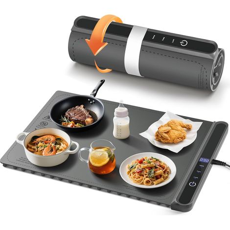 Chauffe Plat Électrique, Pliable Plaque Chauffante 300W avec 6 Température 9 Minuteries, Verrouillage Enfants, Chauffe Assiette à Réchaud pour Buffets Fêtes Banquet (1/5)