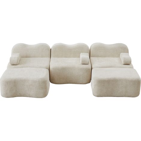 Divano modulare a U senza struttura 3 posti con 2 ottomani in velluto beige (1/5)