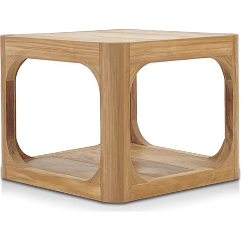 Naturel Gartenbeistelltisch aus massivem Teakholz, 50x50x40 cm, zwei Tischplatten und abgerundete Ecke, handgefertigt (NATOFTB50