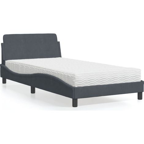 Cama con colchón Dover terciopelo gris oscuro 100x200 cm vidaXL (1/5)