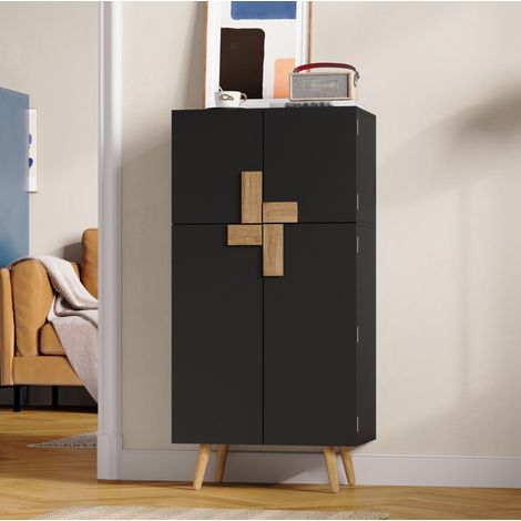 Hochschrank 60x35x120 cm aus MDF, schwarz, 4 Türen, verstellbare Einlegeböden – MEUBLIV (1/5)