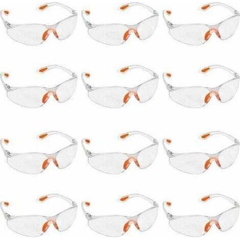 pair Lot de 12 paires de lunettes de sécurité transparentes - Lunettes de protection avec verres en plastique, plaquettes nasales en caoutchouc et protège-branches pour un confort optimal - Lunettes d