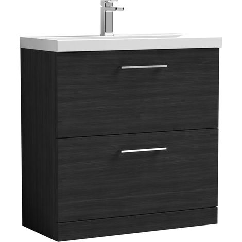 Balterley  Modern Bathroom 2 Soft Close Drawer Floor Standing Vanity Unit & Thin-Edge Basin, Charcoal Black, 800mm