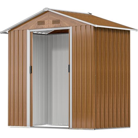 6.5 x 3.5ft Metal Garden Storage Shed  Brown Wood Effect (1/5)
