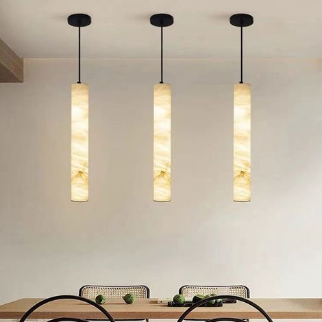 3 Suspensions Cylindriques en Pierre Naturelle, 50 cm 25 W, Lampes Suspendues Modernes pour Îlot Cuisine, Chambre et Salle à Manger, Noir (1/5)