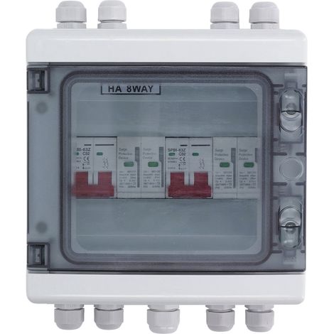 Interrupteur de sectionnement solaire DC500V 2 entrées/2 sorties avec protection contre les surtensions, boîtier de raccordement PV étanche IP65, 32A, 20-40 kA (1/5)
