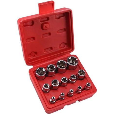 Jeu de 14 clés à douille  E4-E24 en acier chromé forgé noir finition phosphate pour voiture moto et entretien de machine