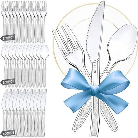 Couvert Plastique Reutilisable 300pcs Couverts Fourchettes Couteaux Cuillères Vacancesréunion Famillec (1/4)
