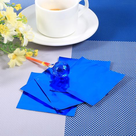 100 blaue quadratische Beutel 7,6 x 7,6 cm für Süßigkeiten, Pralinen und Lutscher, Folienverpackung, Süßwaren, Packung mit 100 Stück. (1/3)