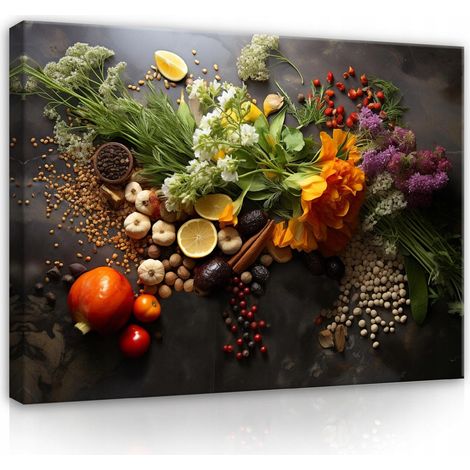 Peinture pour cuisine épices herbes sur toile Murale grand 100x70 (1/3)