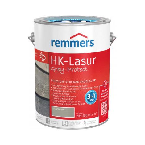 Remmers HK-Lasur 3in1 Grey-Protect anthrazitgrau, 5 Liter, Holzlasur für Vergrauung außen, 3 Holzschutz Produkte in einem, Feuchtigkeit- und UV-Schutz