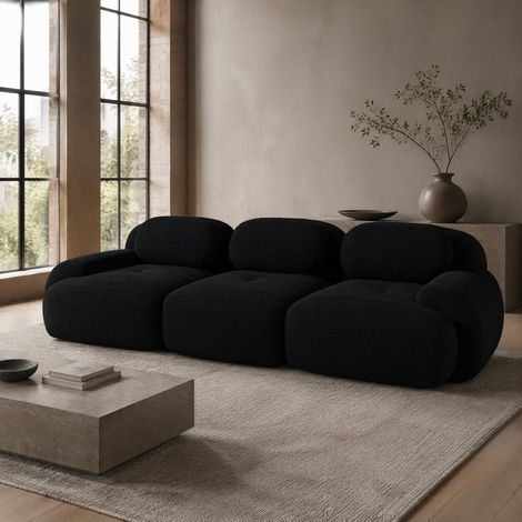 Sofá modular de 3 plazas 298x103x70 cm en pana negra, sin montaje – MEUBLIV (1/5)