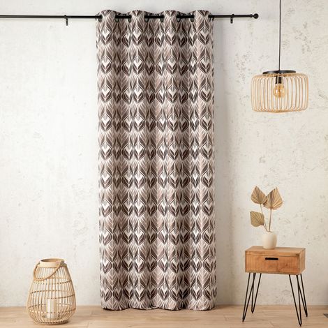 Rideau motif art déco - Effet velours à oeillets Taupe 140x260 cm
