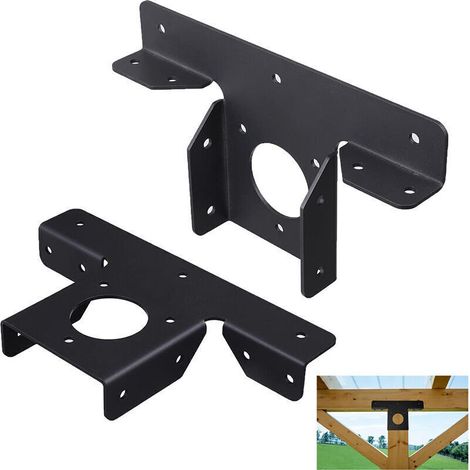 2er-Pack robuste Eckverlängerungshalterungen aus Metall für Pergola, 3-Wege-T-Klammern für 4x4-Pfosten, Gartenpavillon, Pavillonbau, schwarze Befestigungsteile (1/4)