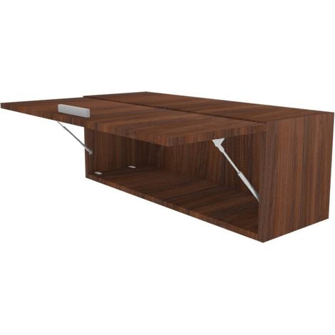 Libreria pensile moderna con anta a ribalta, L 90 cm - Montaggio rapido - Noce canaletto