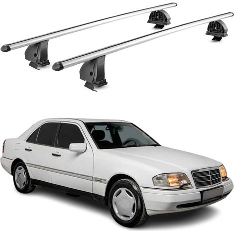 OMAC Barres de toit transversales en aluminium pour Mercedes Classe C W202 1993-2000 – TÜV / DIN 75302:2019 – Antivol inclus – Charge max 75 kg – 2 barres – Gris (1/5)